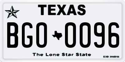 TX license plate BGO0096