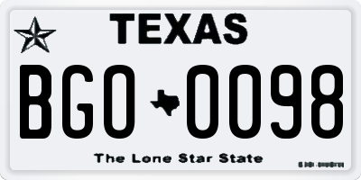 TX license plate BGO0098
