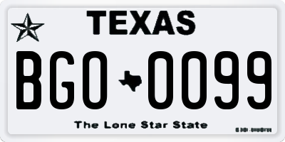 TX license plate BGO0099