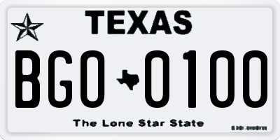 TX license plate BGO0100