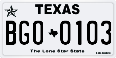 TX license plate BGO0103