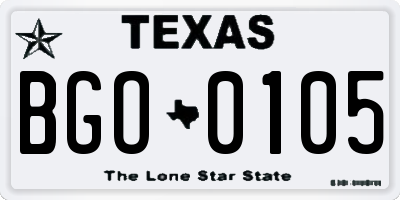 TX license plate BGO0105