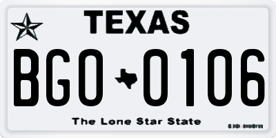 TX license plate BGO0106