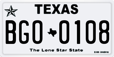 TX license plate BGO0108