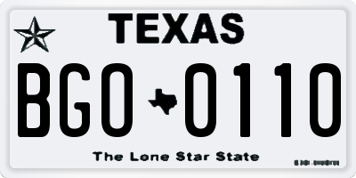 TX license plate BGO0110
