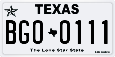 TX license plate BGO0111