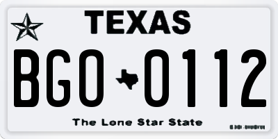 TX license plate BGO0112