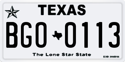 TX license plate BGO0113