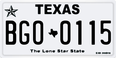 TX license plate BGO0115