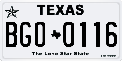TX license plate BGO0116