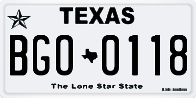 TX license plate BGO0118