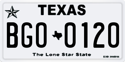 TX license plate BGO0120