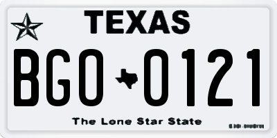 TX license plate BGO0121