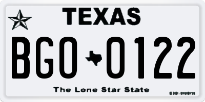 TX license plate BGO0122