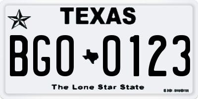 TX license plate BGO0123