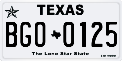 TX license plate BGO0125