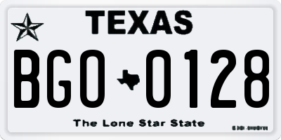 TX license plate BGO0128