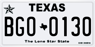 TX license plate BGO0130