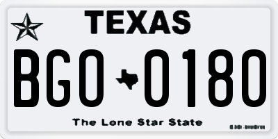 TX license plate BGO0180