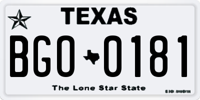 TX license plate BGO0181