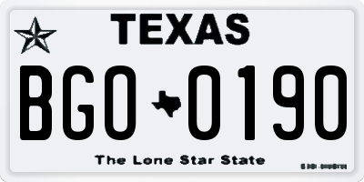 TX license plate BGO0190