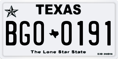 TX license plate BGO0191