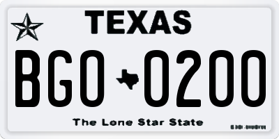 TX license plate BGO0200