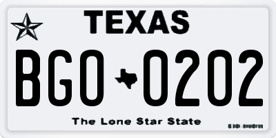 TX license plate BGO0202