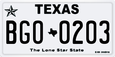 TX license plate BGO0203