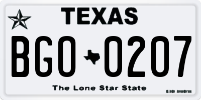 TX license plate BGO0207