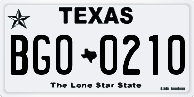 TX license plate BGO0210