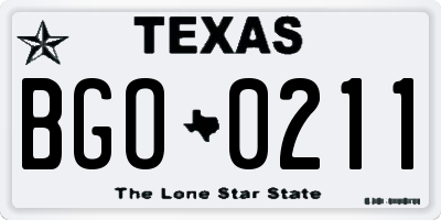 TX license plate BGO0211
