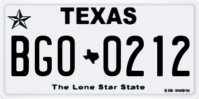 TX license plate BGO0212