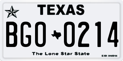 TX license plate BGO0214