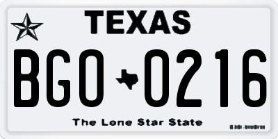 TX license plate BGO0216