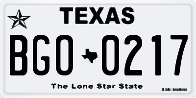 TX license plate BGO0217