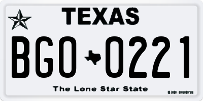 TX license plate BGO0221