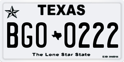 TX license plate BGO0222