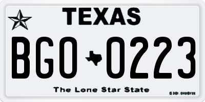 TX license plate BGO0223