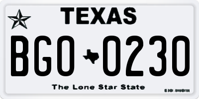 TX license plate BGO0230