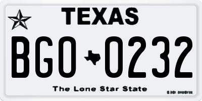TX license plate BGO0232