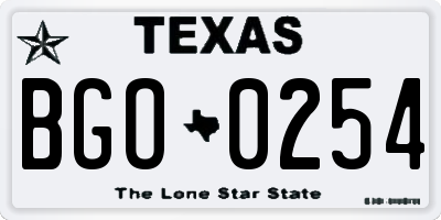 TX license plate BGO0254
