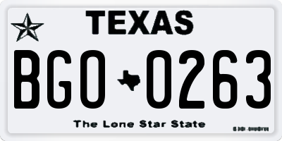 TX license plate BGO0263