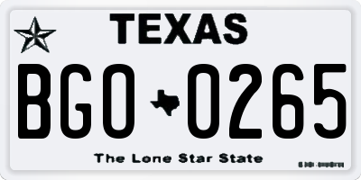 TX license plate BGO0265