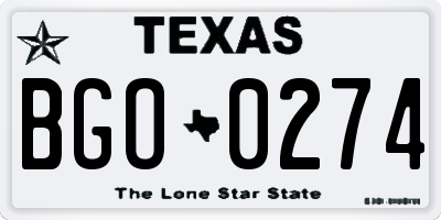 TX license plate BGO0274