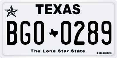 TX license plate BGO0289