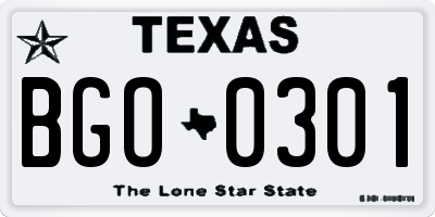 TX license plate BGO0301