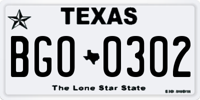 TX license plate BGO0302