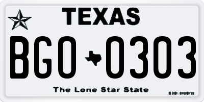TX license plate BGO0303