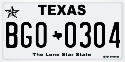 TX license plate BGO0304